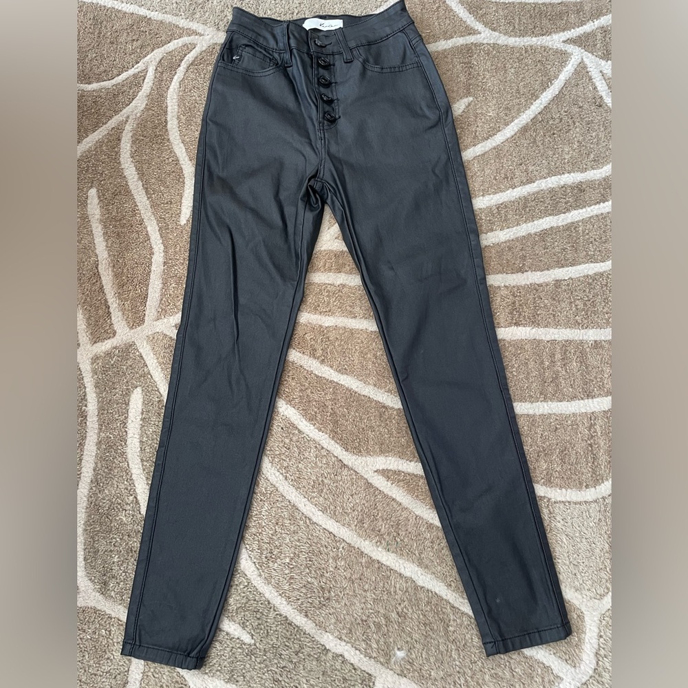 KanCan Womens Size 26 Faux Leather Skinny Denim Jeans Black Button Fly KC6341BK